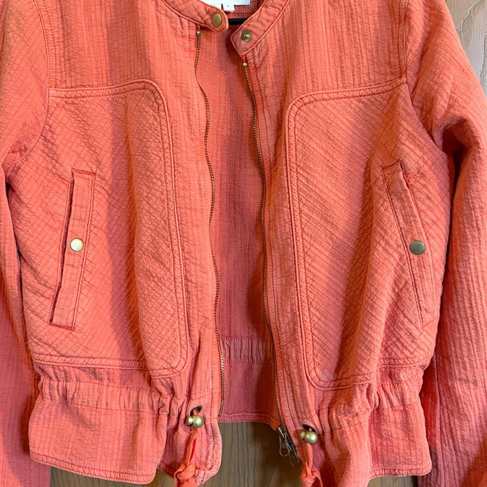 Anthropologie Woman’s Coral Colored Joyce Textured Moto Jacket Small - Picture 7 of 11